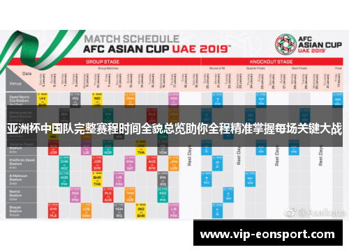 亚洲杯中国队完整赛程时间全貌总览助你全程精准掌握每场关键大战